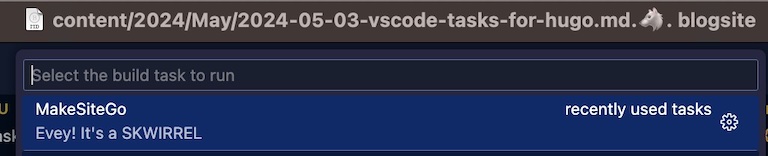 A screenshot showing the dropdown menu of a buildtask in vscode